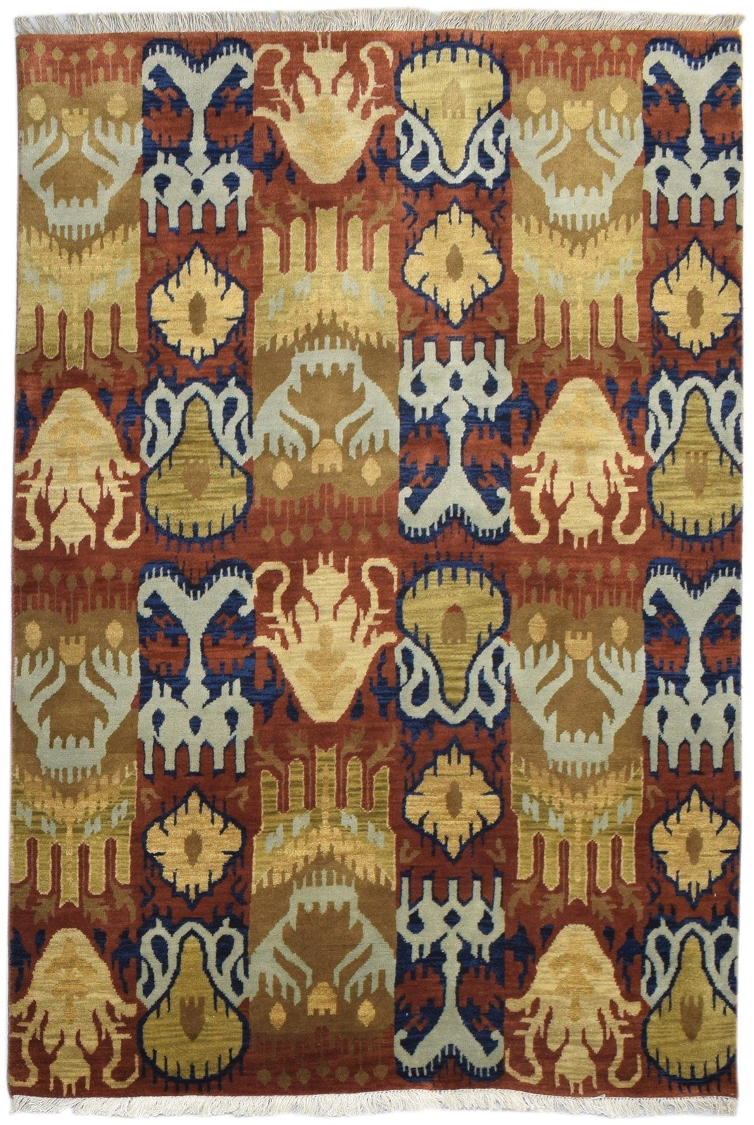Hand Knotted Rust Wool Rug 4' X 6' Modern Oriental Ikat Room Size Carpet   7860692877461