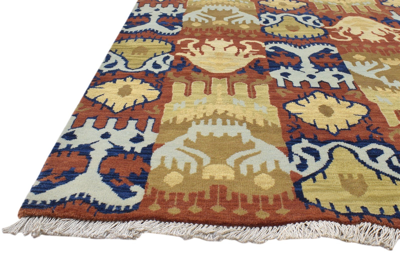 Hand Knotted Rust Wool Rug 4' X 6' Modern Oriental Ikat Room Size Carpet   7860692877461