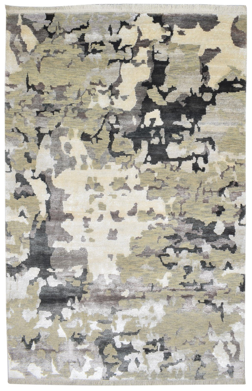 Hand Knotted Sage Wool / Silk Rug 5X8 Modern Indian Abstract Room Size Carpet   7864090427541