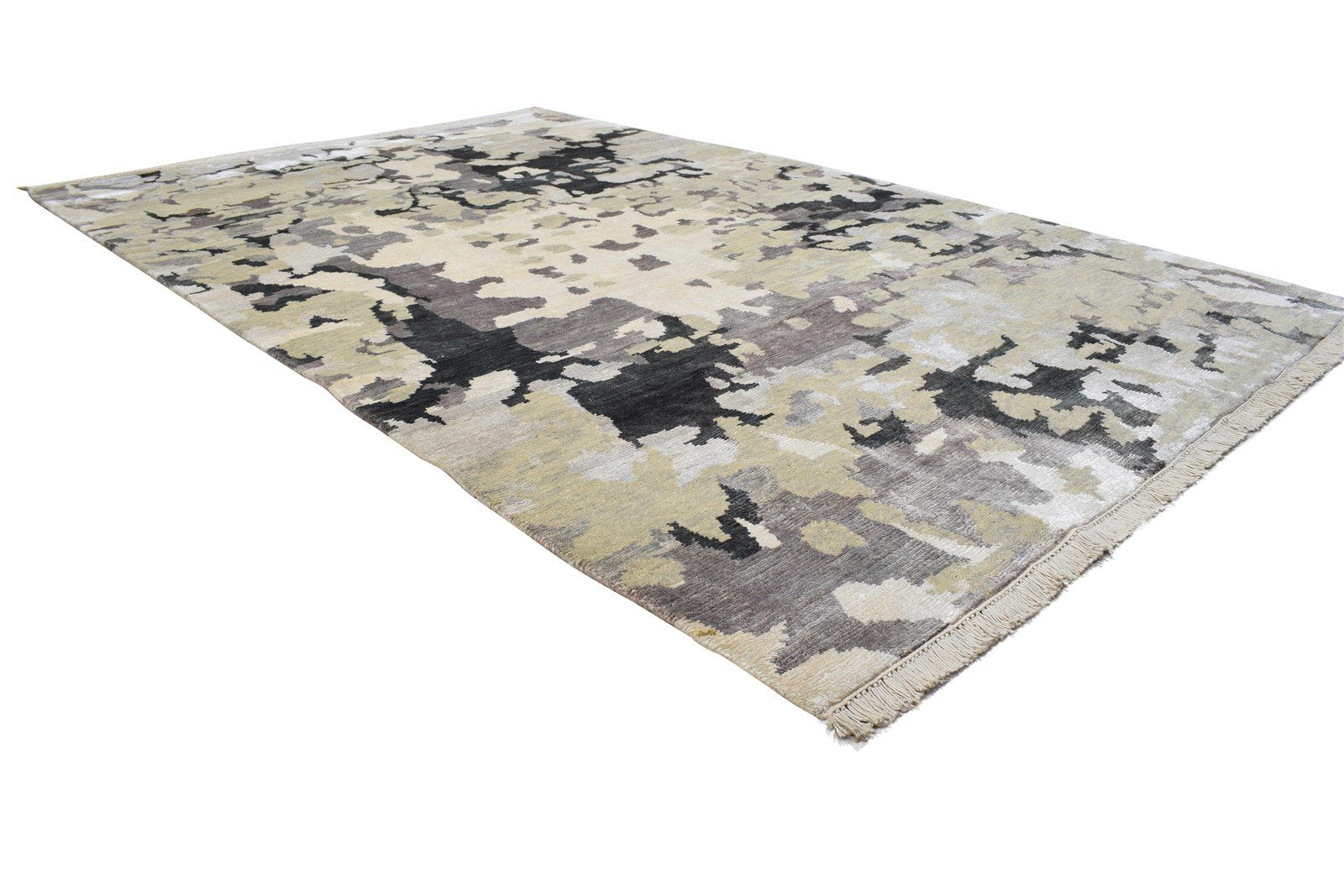 Hand Knotted Sage Wool / Silk Rug 5X8 Modern Indian Abstract Room Size Carpet   7864090427541