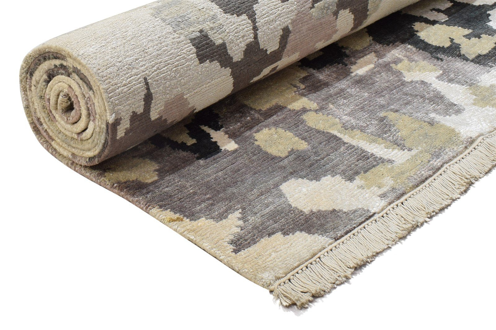 Hand Knotted Sage Wool / Silk Rug 5X8 Modern Indian Abstract Room Size Carpet   7864090427541