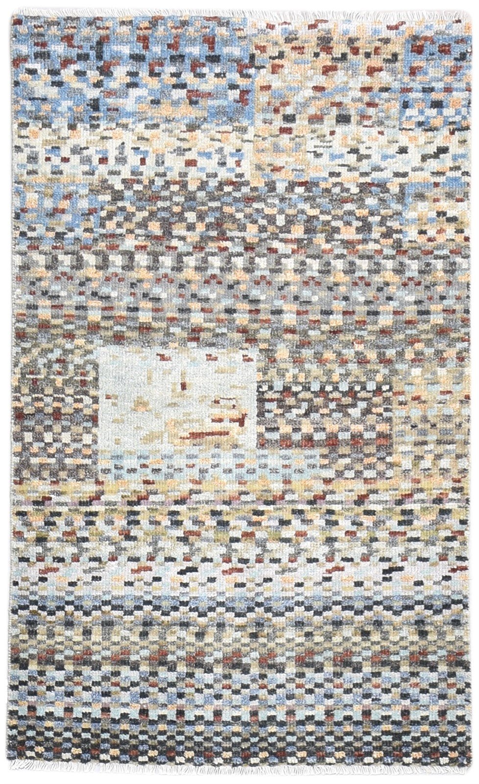 Hand Knotted Sand Wool Rug 3' X 5' Modern Indian Abstract Room Size Carpet   7864321736853