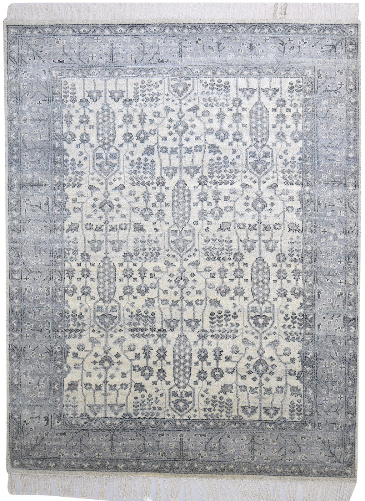 Hand Knotted Silver Wool Rug 8X10 Persian Sarouk-Indian Oriental Large Carpet   7864175788181