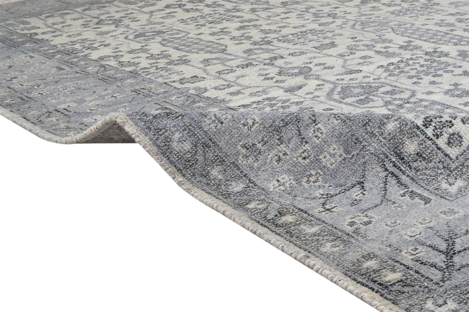 Hand Knotted Silver Wool Rug 8X10 Persian Sarouk-Indian Oriental Large Carpet   7864175788181