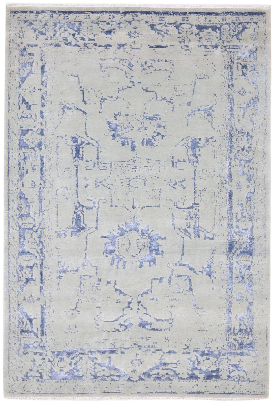 Hand Knotted Silver Wool / Silk Rug 6X9 Modern Oushak Distressed Large Carpet   7864082694293