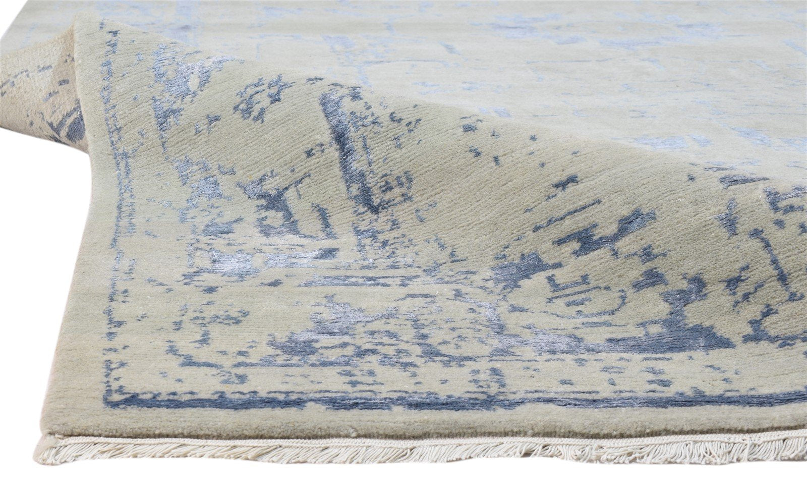 Hand Knotted Silver Wool / Silk Rug 6X9 Modern Oushak Distressed Large Carpet   7864082694293