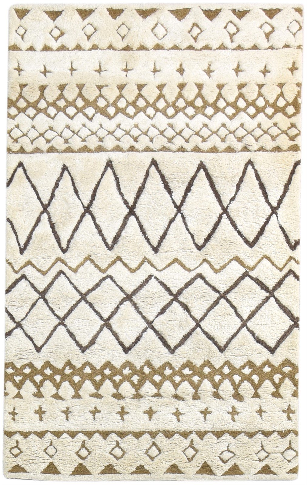 Hand Tufted Beige Wool Rug 3' X 5' Modern Moroccan Diamond Room Size Carpet   7865109414037