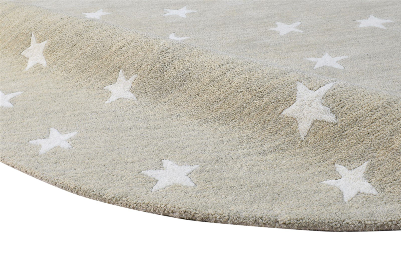 Hand Tufted Beige Wool Rug 5' X 5' Modern American Stars Room Size Round   7865181339797