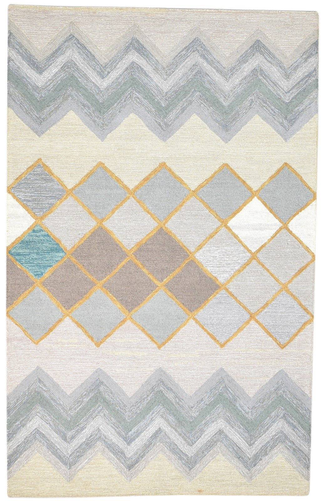 Hand Tufted Beige Wool Rug 5' X 8' Modern Scandinavian Chevron Room Size Carpet   7864095965333