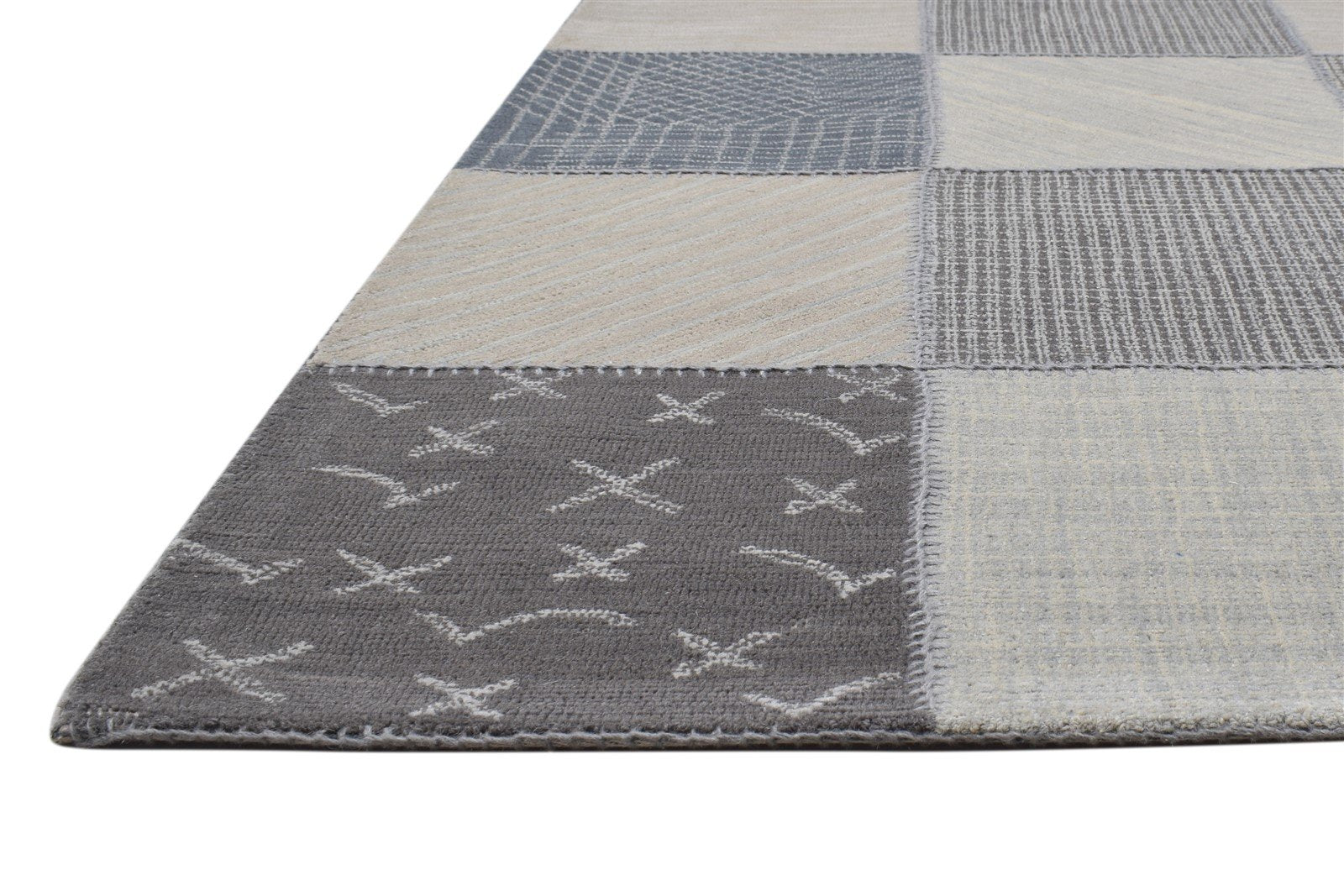 Hand Tufted Beige Wool Rug 5' X 8' Modern Scandinavian Grid Room Size Carpet   7864093212821