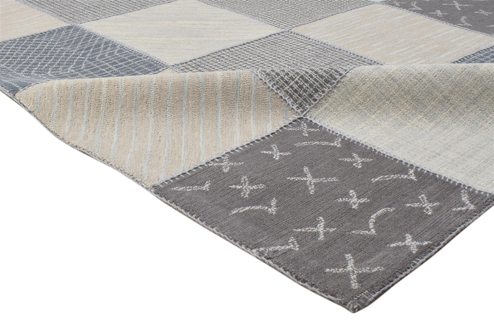 Hand Tufted Beige Wool Rug 5' X 8' Modern Scandinavian Grid Room Size Carpet   7864093212821