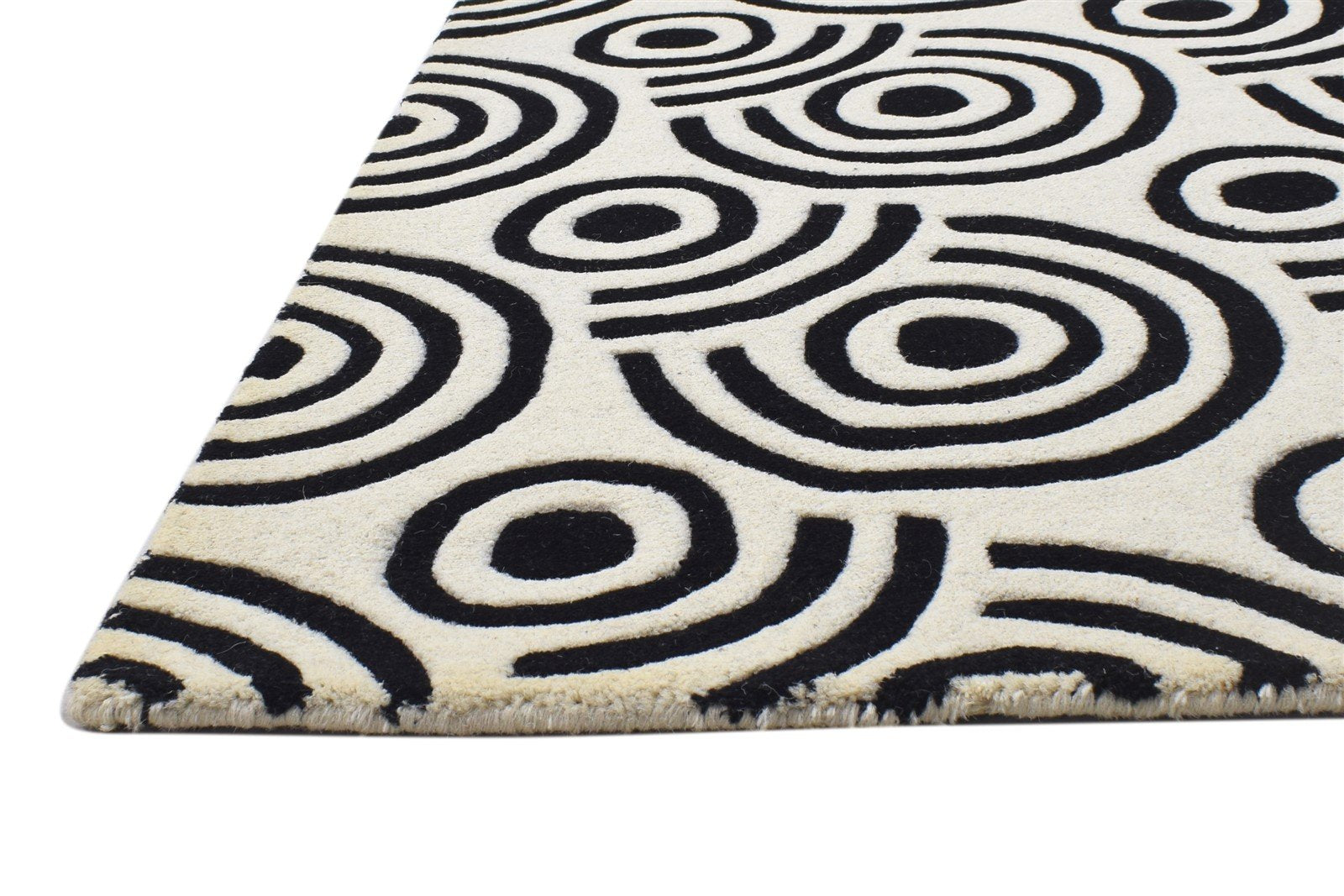 Hand Tufted Black Wool Rug 5' X 8' Modern Scandinavian Circles Room Size Carpet   7864110186645