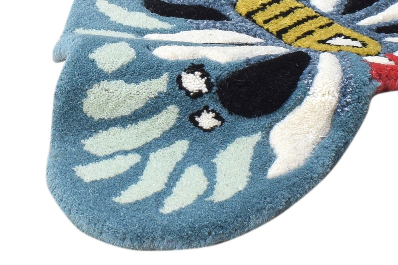 Hand Tufted Blue Wool Rug 2' X 1' Kids & Teens Indian Animal Print Small Carpet   7864643420309