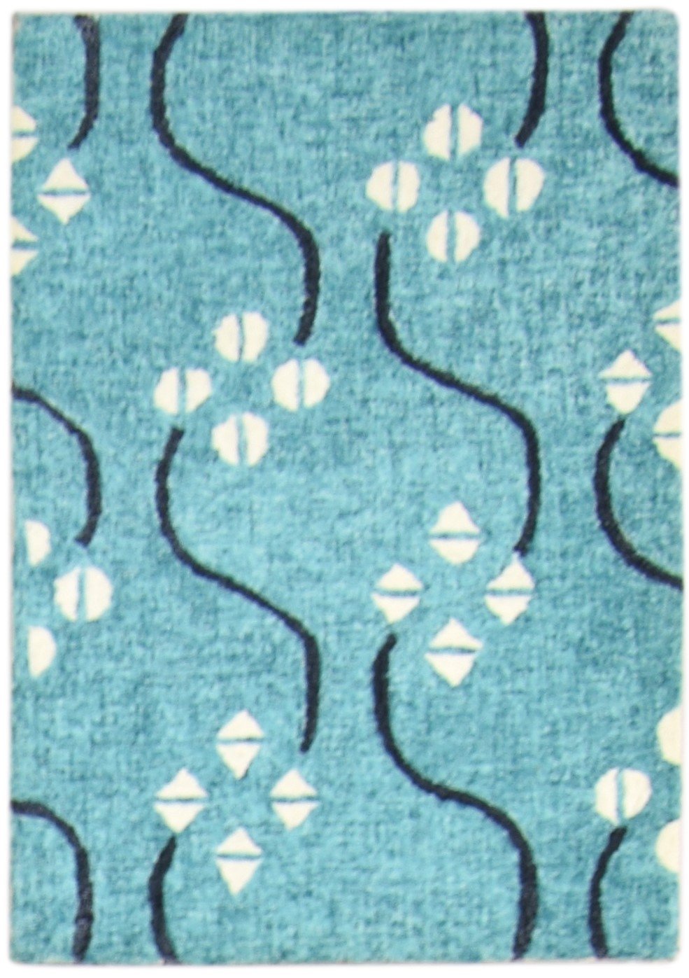 Hand Tufted Blue Wool Rug 2' X 3' Modern French Trellis Small Carpet   7864137580693