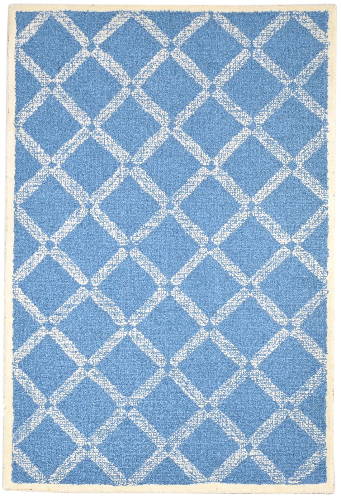 Hand Tufted Blue Wool Rug 4' X 6' Modern Scandinavian Geometric Room Size Carpet   7864296702101