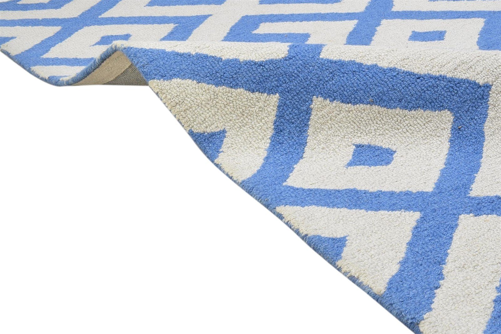Hand Tufted Blue Wool Rug 4' X 6' Modern Scandinavian Geometric Room Size Carpet   7864304664725