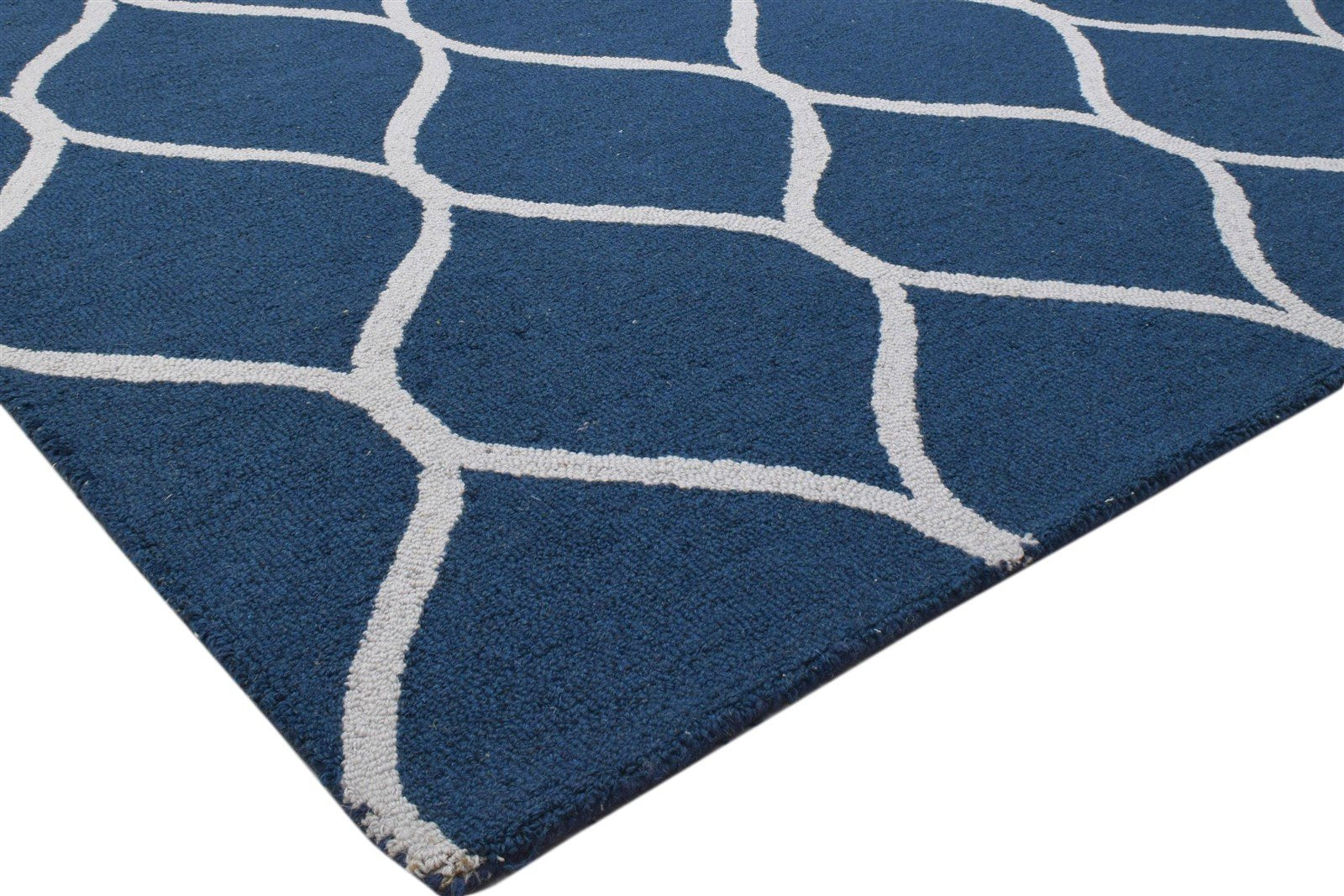 Hand Tufted Blue Wool Rug 5' X 7' Modern Moroccan Trellis Room Size Carpet   7860707033237
