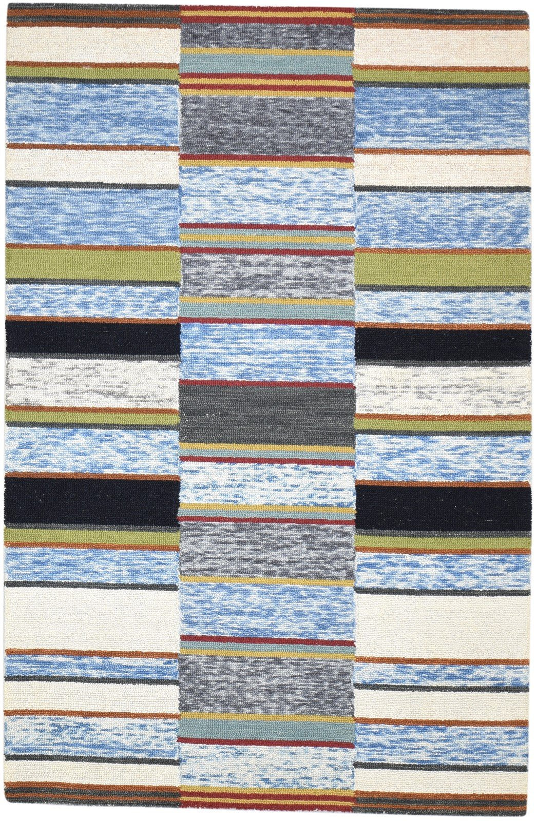 Hand Tufted Blue Wool Rug 5' X 8' Modern Bohemian Striped Room Size Carpet   7864266981525