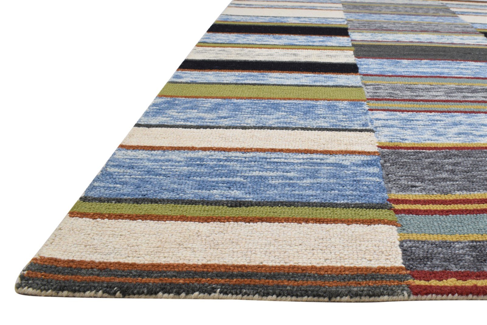 Hand Tufted Blue Wool Rug 5' X 8' Modern Bohemian Striped Room Size Carpet   7864266981525