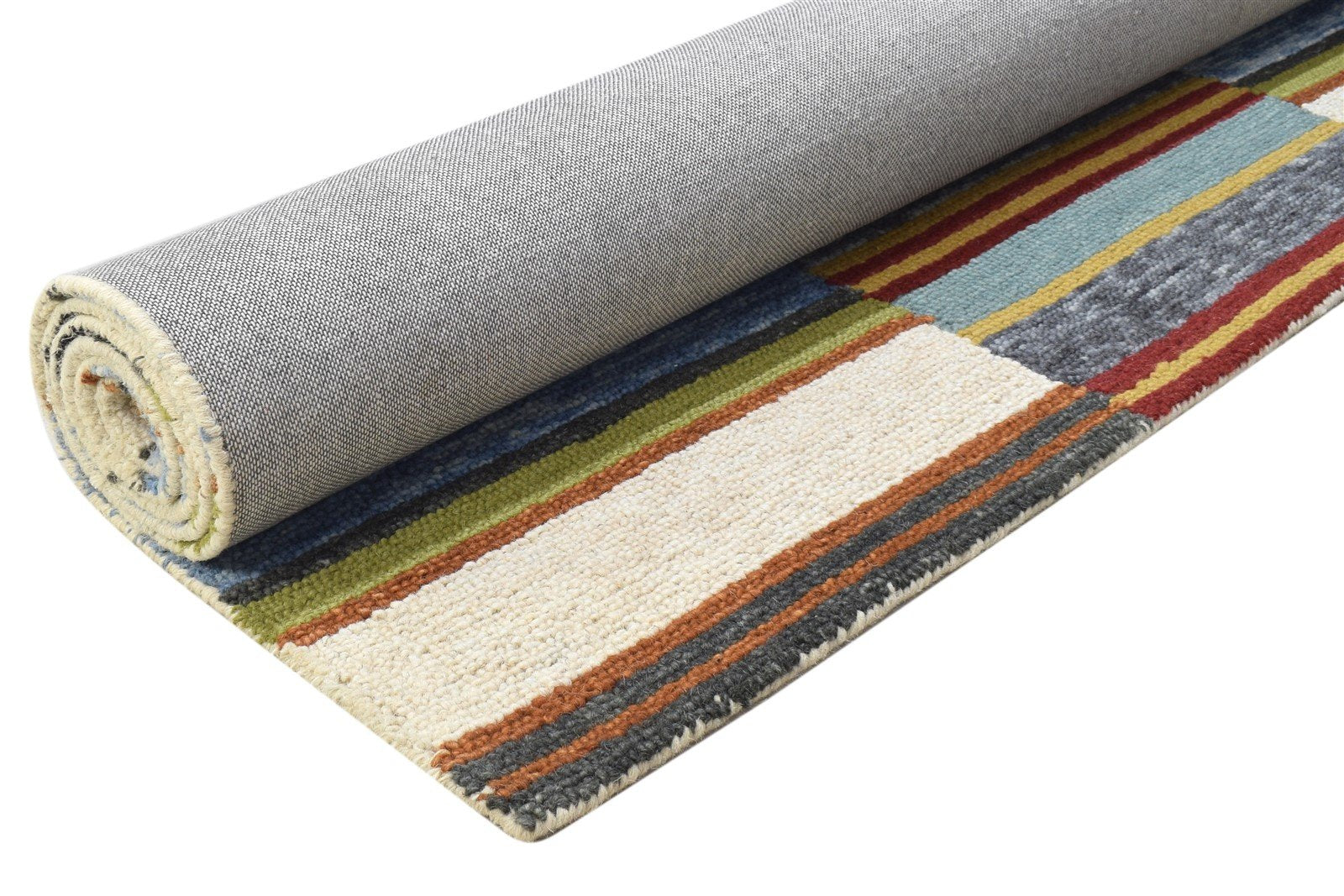 Hand Tufted Blue Wool Rug 5' X 8' Modern Bohemian Striped Room Size Carpet   7864266981525