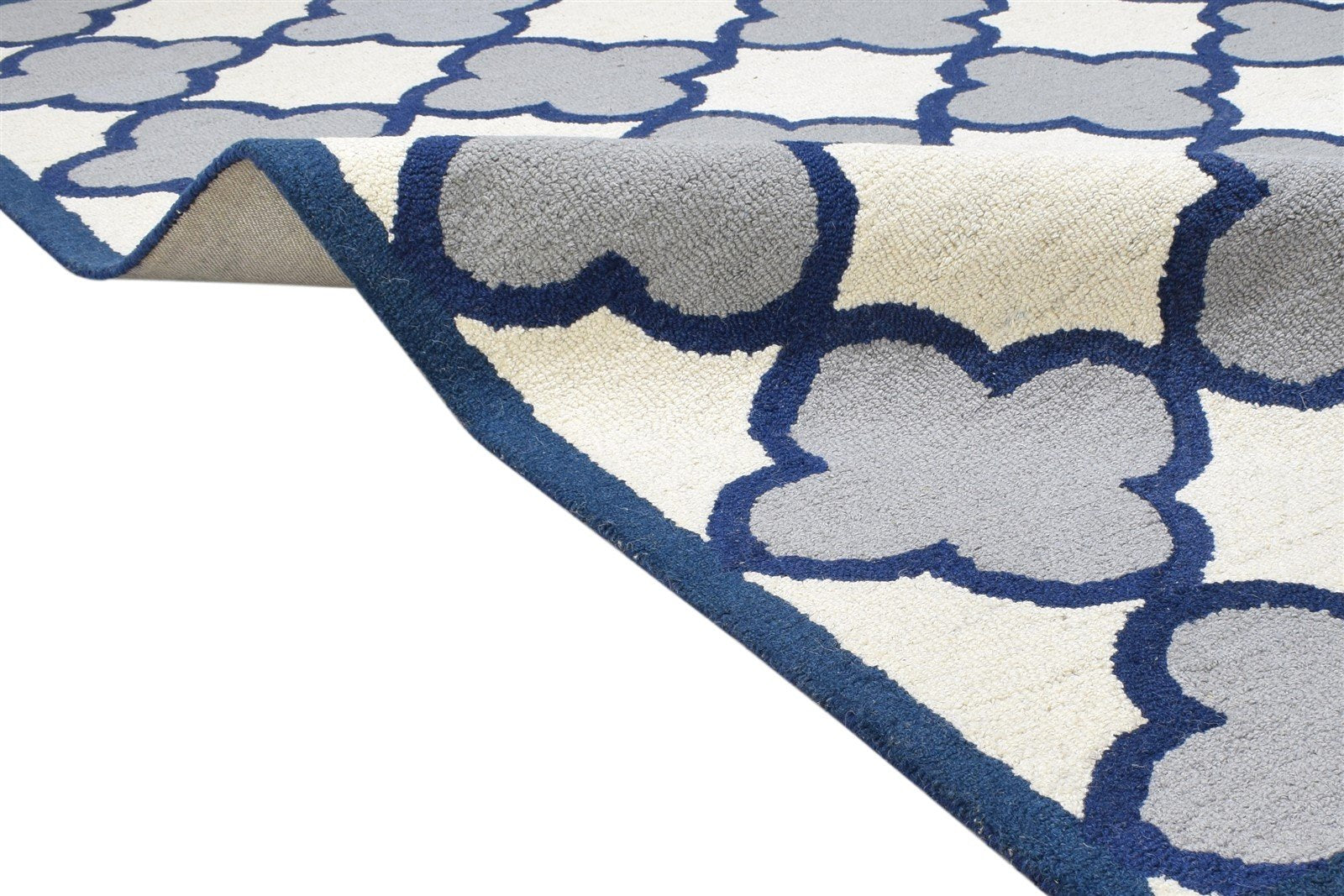 Hand Tufted Blue Wool Rug 5' X 8' Modern Moroccan Trellis Room Size Carpet   7864240734357