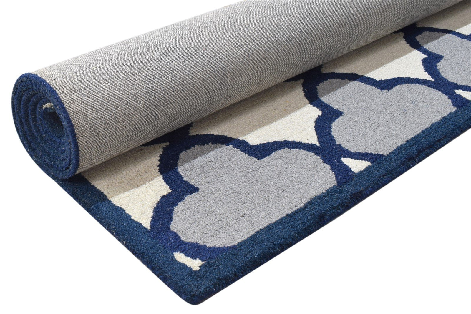 Hand Tufted Blue Wool Rug 5' X 8' Modern Moroccan Trellis Room Size Carpet   7864240734357
