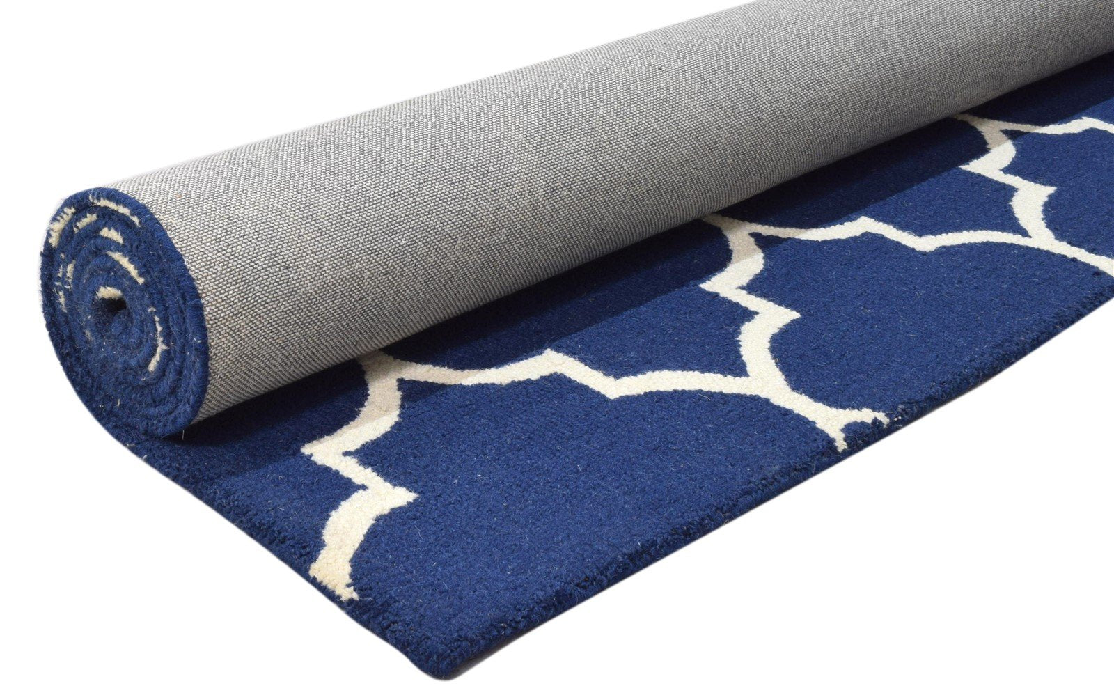 Hand Tufted Blue Wool Rug 5' X 8' Modern Moroccan Trellis Room Size Carpet 