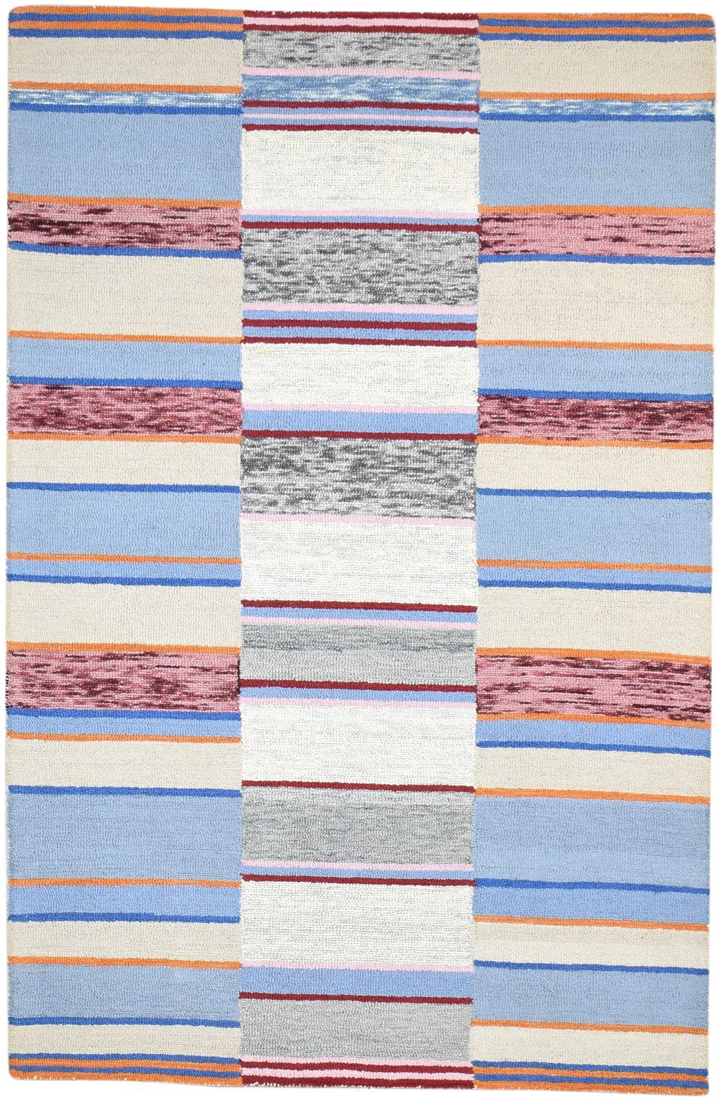 Hand Tufted Blue Wool Rug 5' X 8' Modern Scandinavian Striped Room Size Carpet   7864154849429