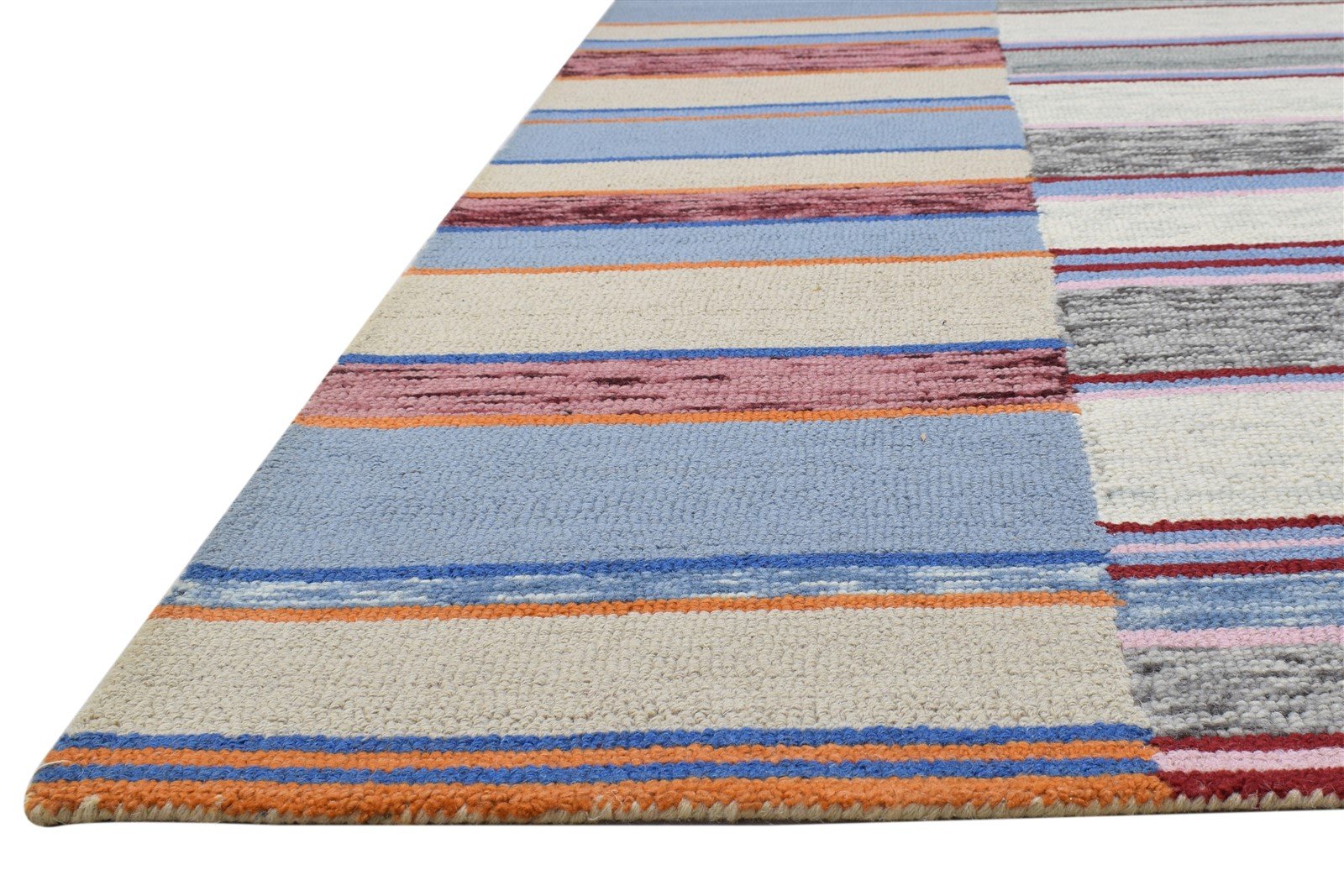Hand Tufted Blue Wool Rug 5' X 8' Modern Scandinavian Striped Room Size Carpet   7864154849429