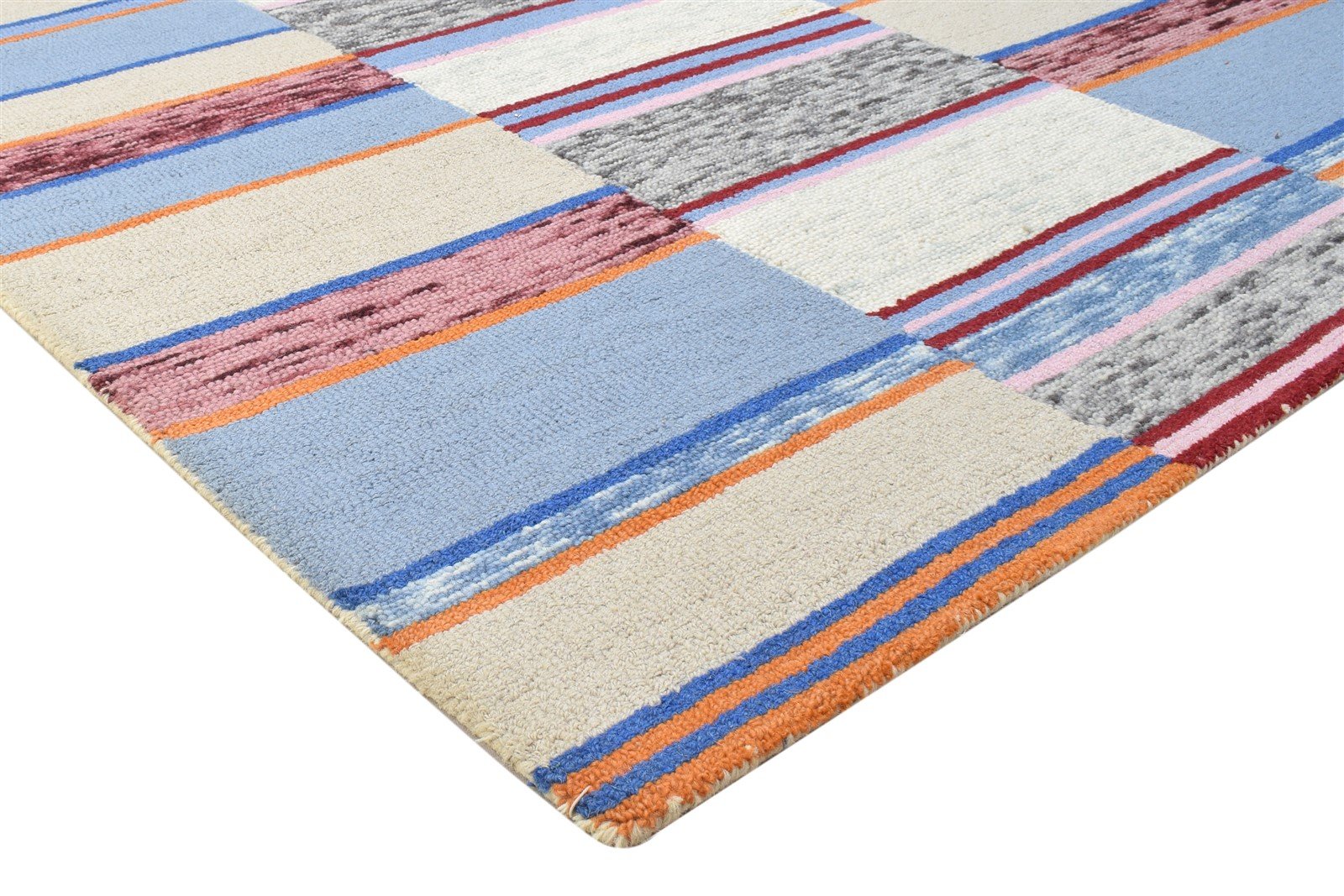Hand Tufted Blue Wool Rug 5' X 8' Modern Scandinavian Striped Room Size Carpet   7864154849429