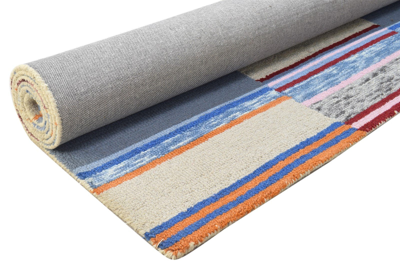 Hand Tufted Blue Wool Rug 5' X 8' Modern Scandinavian Striped Room Size Carpet   7864154849429
