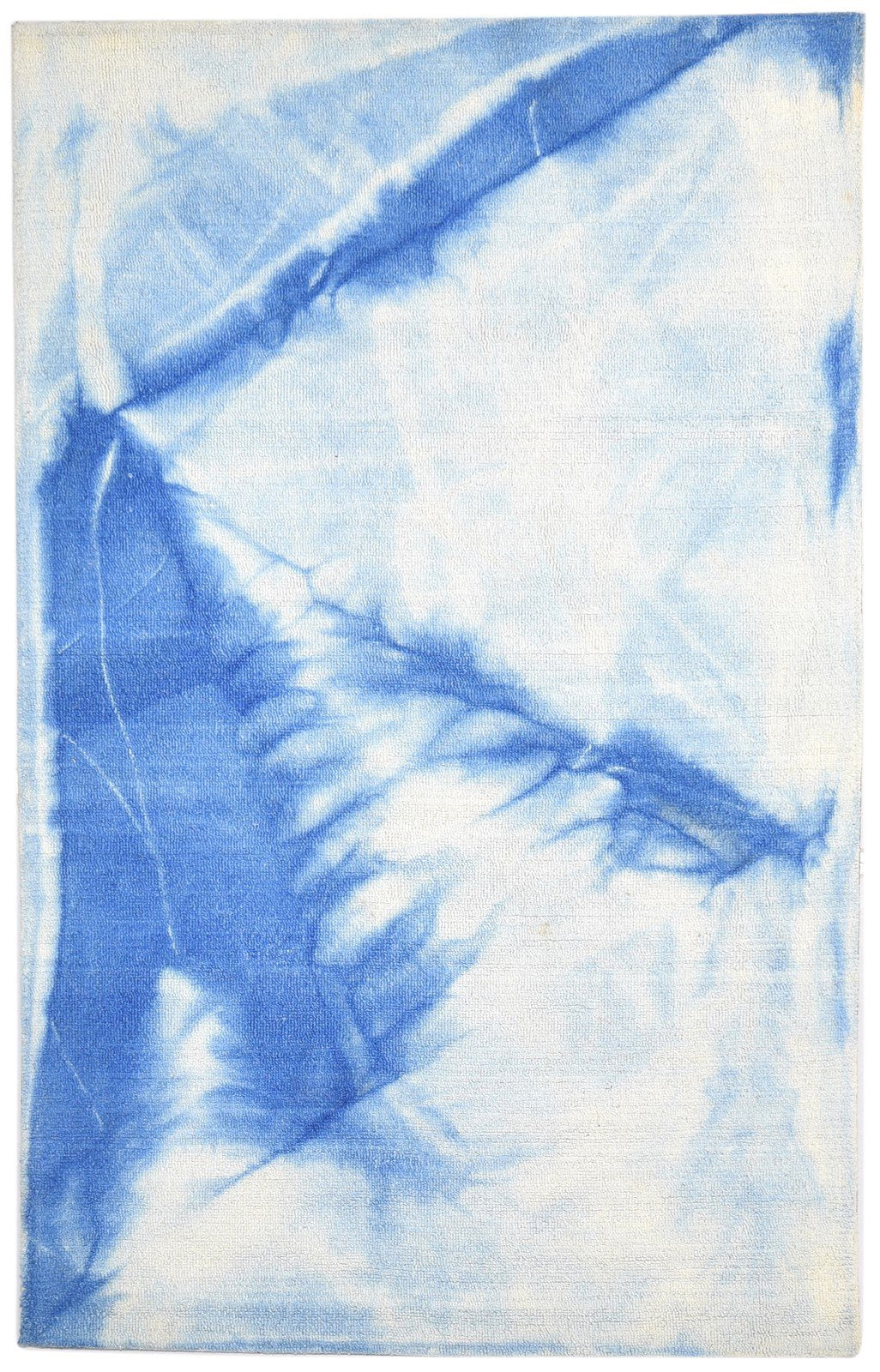 Hand Tufted Blue Wool Rug 5' X 8' Modern Shibori Tie Dye Room Size Carpet   7865074417813