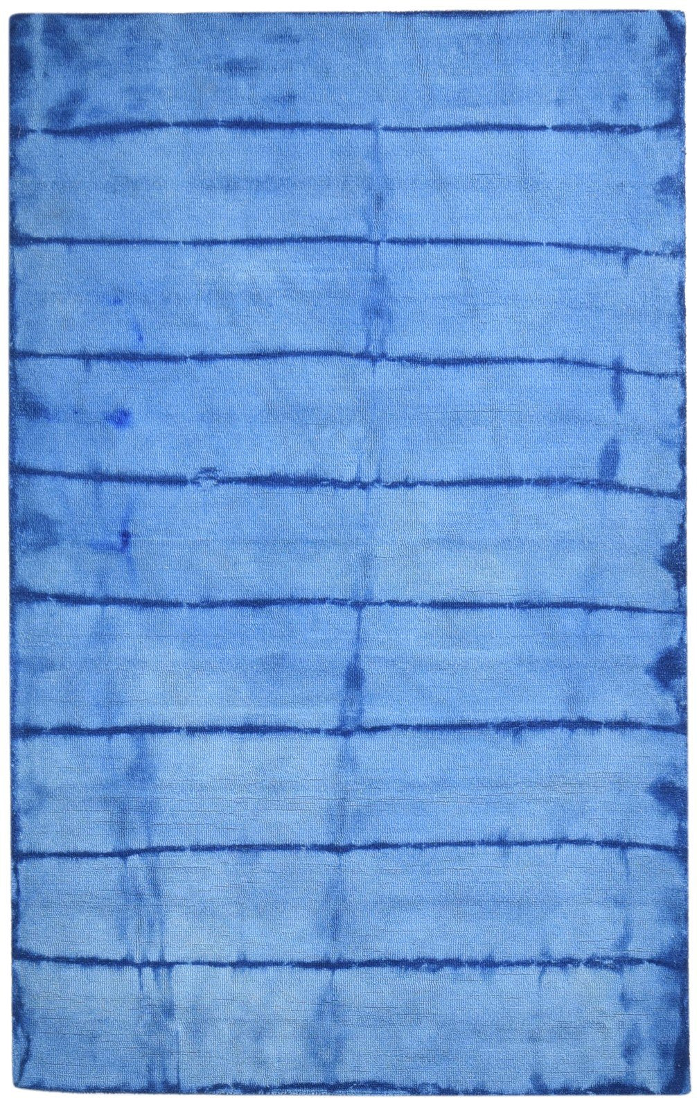 Hand Tufted Blue Wool Rug 5' X 8' Modern Shibori Tie Dye Room Size Carpet   7865199460501