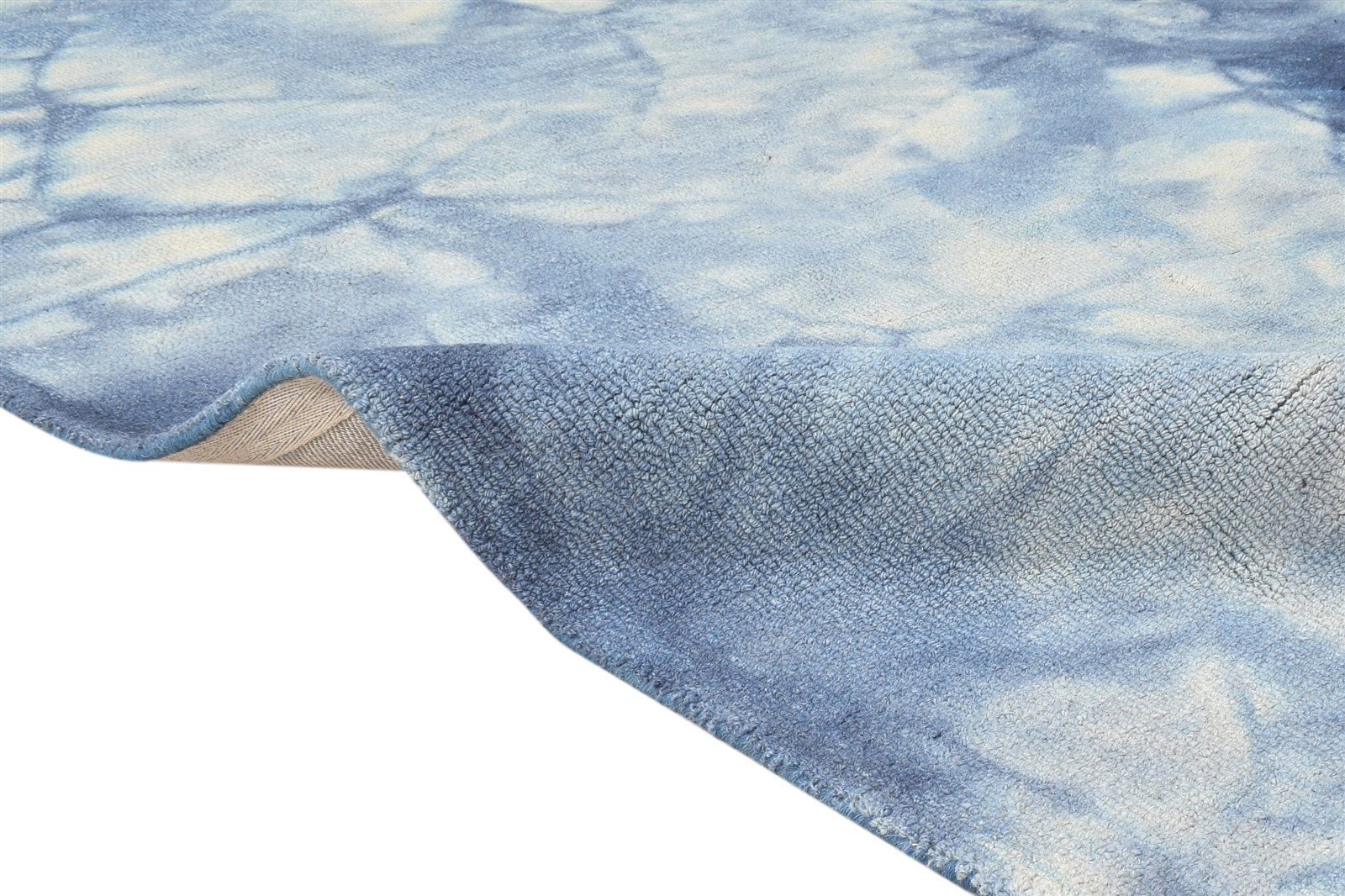 Hand Tufted Blue Wool Rug 5' X 8' Modern Shibori Tie Dye Room Size Carpet   7865200672917