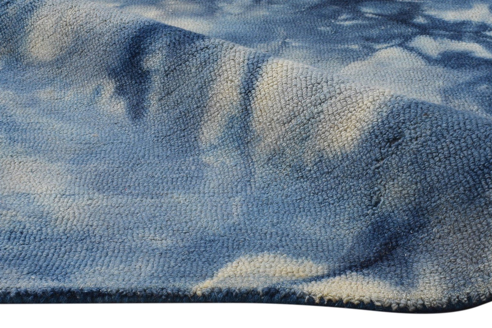 Hand Tufted Blue Wool Rug 5' X 8' Modern Shibori Tie Dye Room Size Carpet   7865202376853