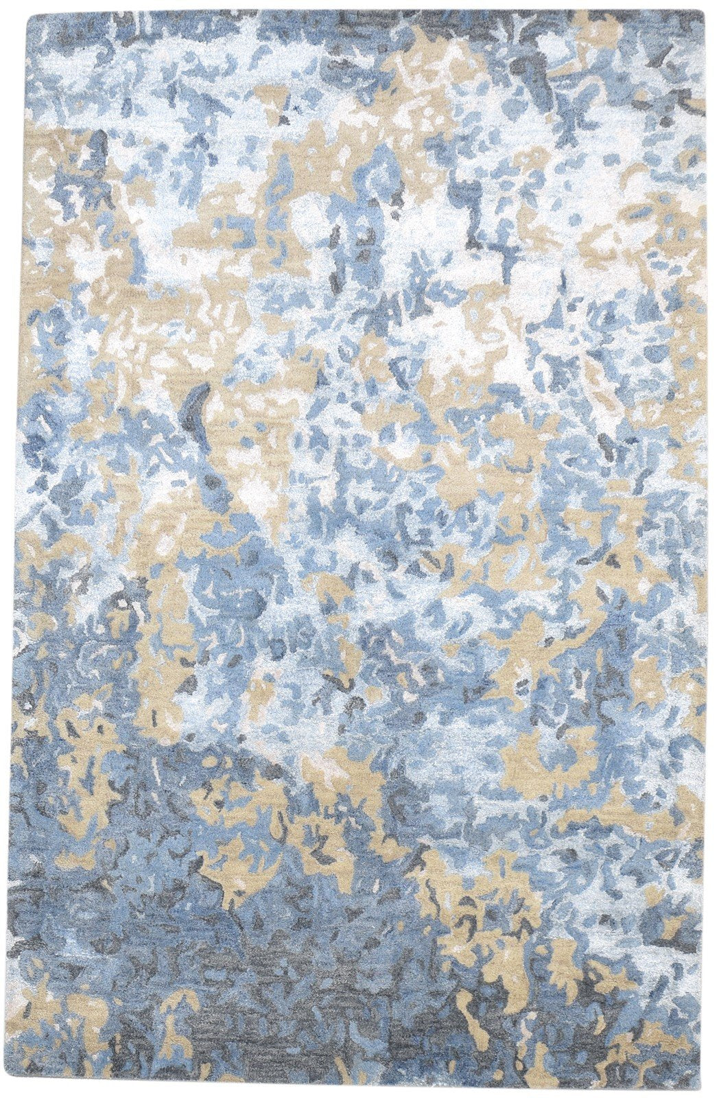 Hand Tufted Blue Wool / Silk Rug 5X8 Modern Indian Abstract Room Size Carpet   7864233820309
