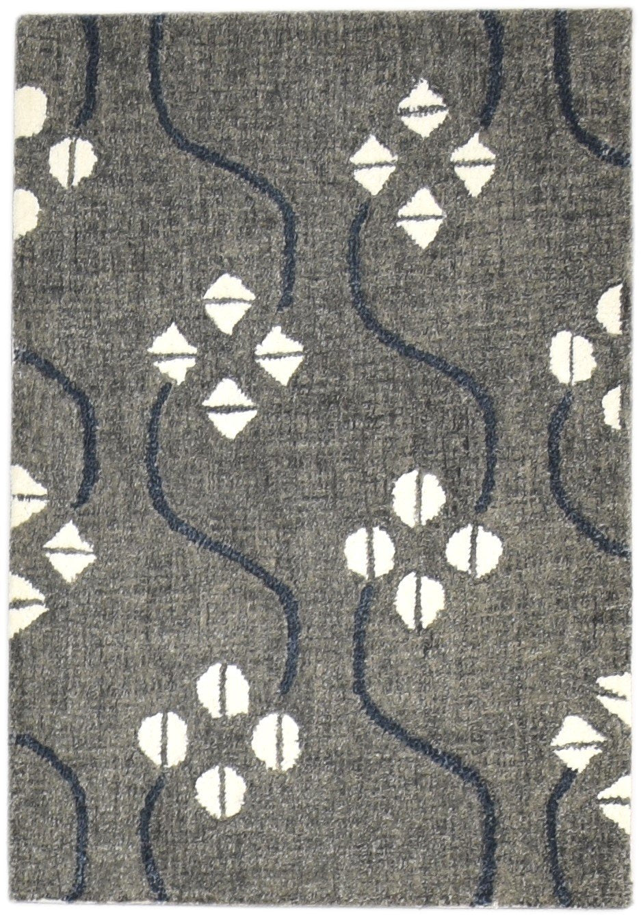Hand Tufted Charcoal Wool Rug 2' X 3' Modern French Trellis Small Carpet   7864138203285
