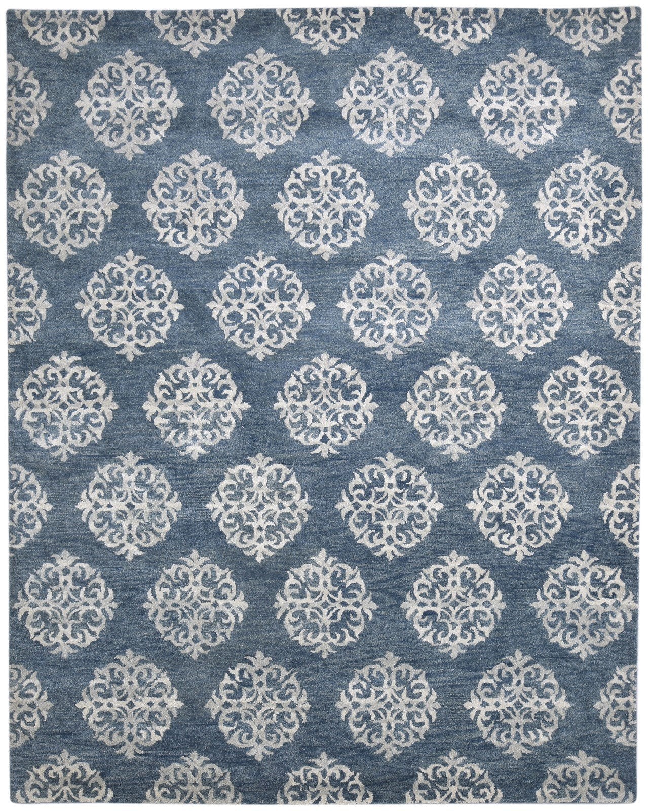 Hand Tufted Charcoal Wool Rug 8' X 10' Modern Indian Damask Large Carpet   7864116838549
