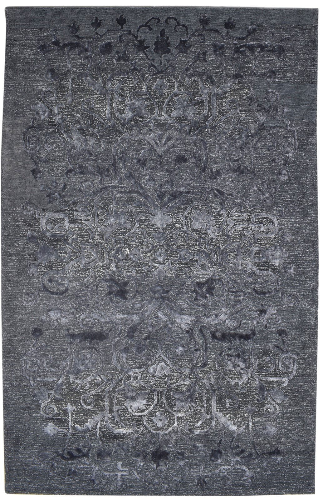 Hand Tufted Charcoal Wool / Silk Rug 5X8 Persian Oushak Damask Room Size Carpet   7864088002709