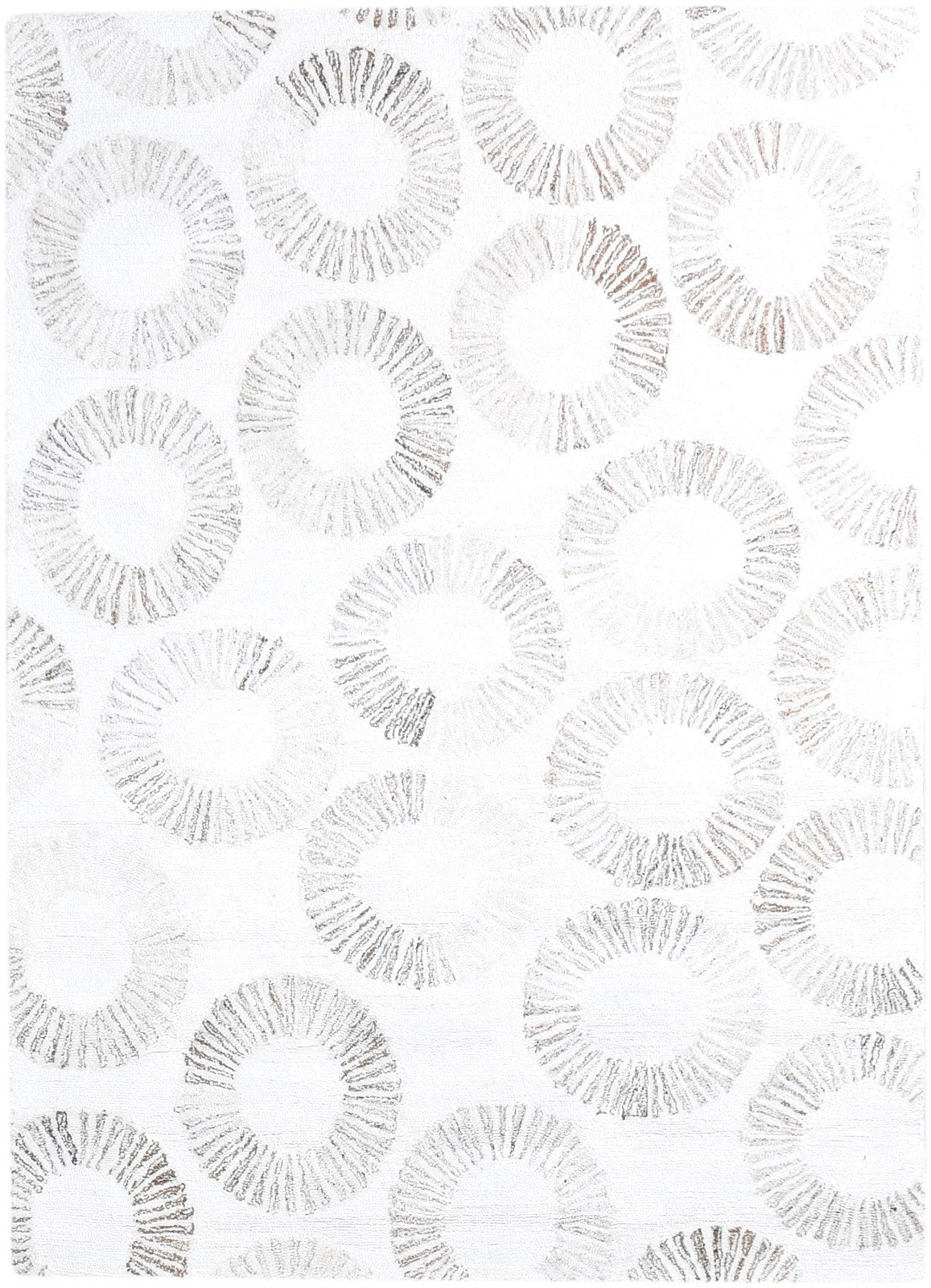 Hand Tufted Cream Pet Yarn Rug 5X7 Modern Scandinavian Circles Room Size Carpet   7865139757205