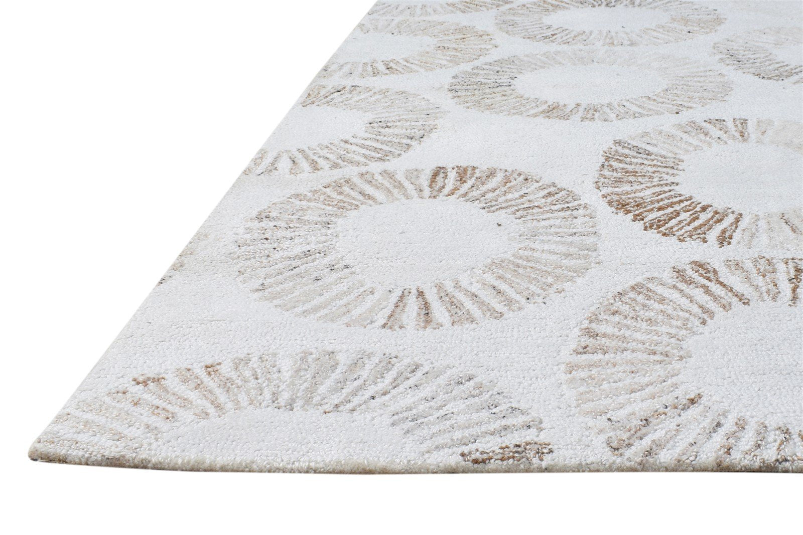 Hand Tufted Cream Pet Yarn Rug 5X7 Modern Scandinavian Circles Room Size Carpet   7865139757205