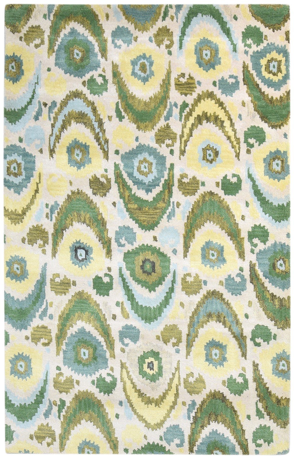 Hand Tufted Green Wool Rug 5' X 8' Modern European Ikat Room Size Carpet   7865176162453