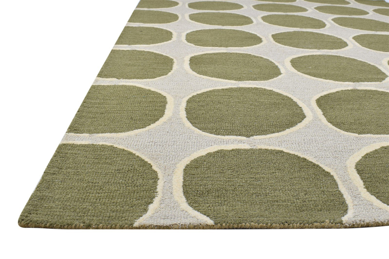 Hand Tufted Green Wool Rug 5' X 8' Modern Indian Circles Room Size Carpet   7864287887509