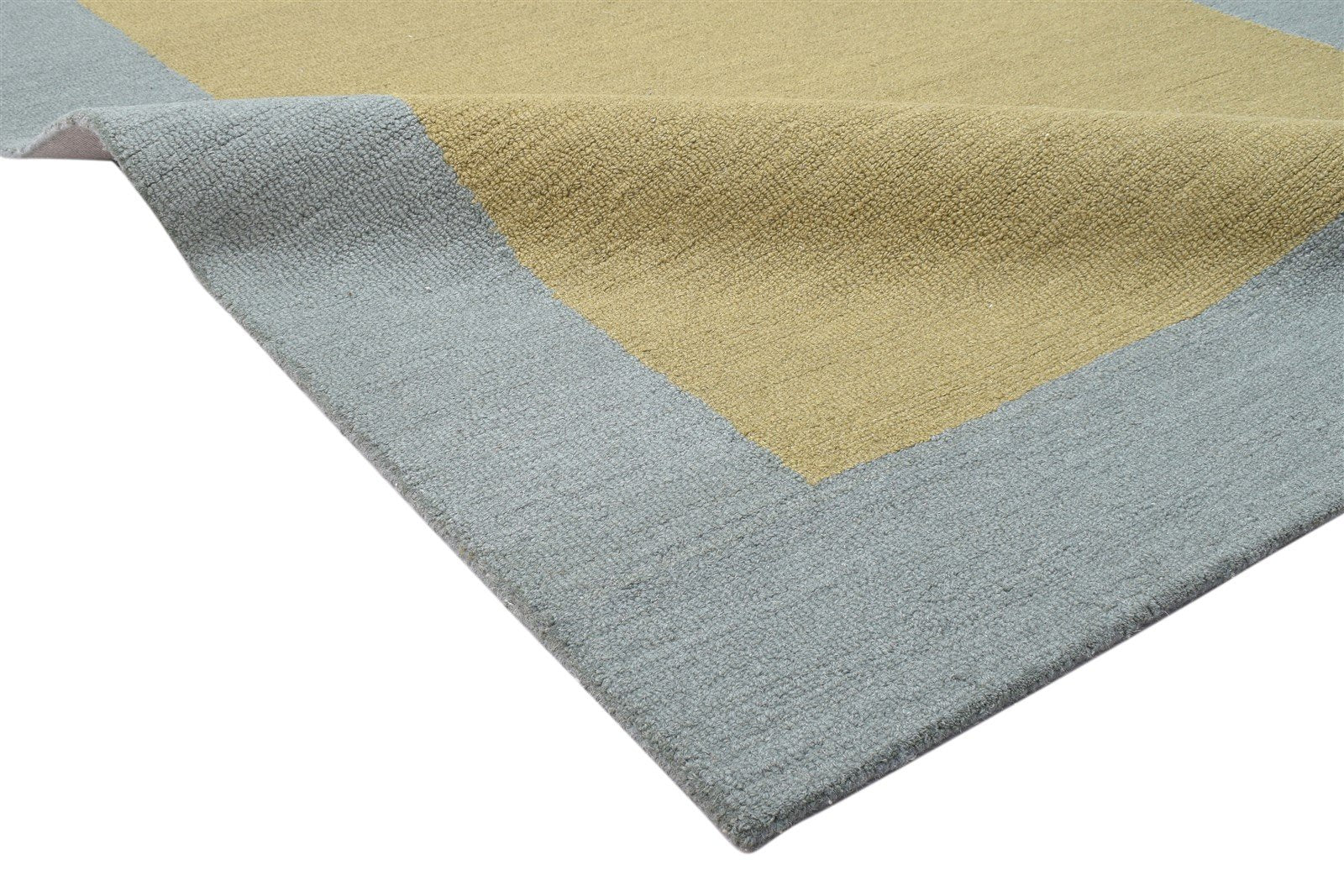 Hand Tufted Green Wool Rug 5' X 8' Modern Scandinavian Bordered Room Size Carpet   7864095768725