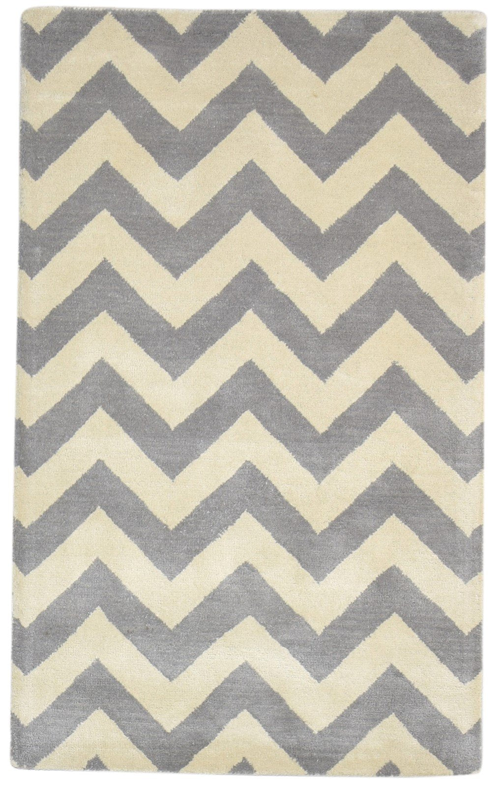 Hand Tufted Grey Wool Rug 3' X 5' Modern Scandinavian Chevron Room Size Carpet   7864306008213
