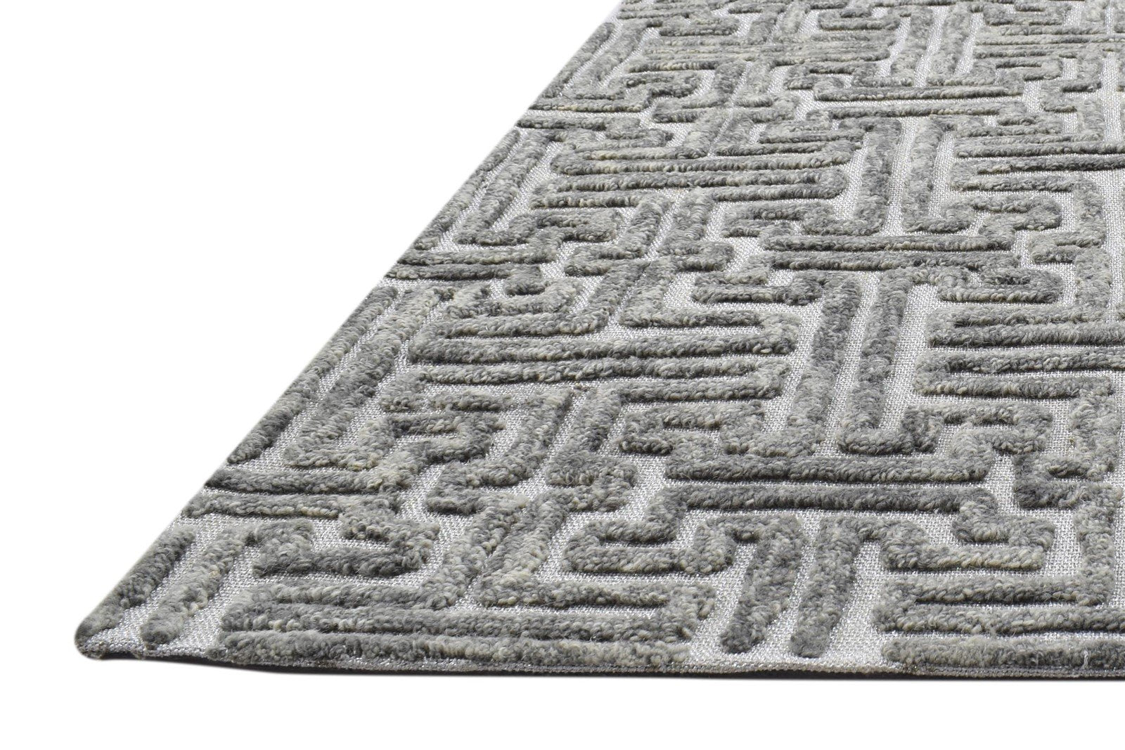 Hand Tufted Grey Wool Rug 3' X 5' Modern Scandinavian Geometric Room Size Carpet   7864142889109