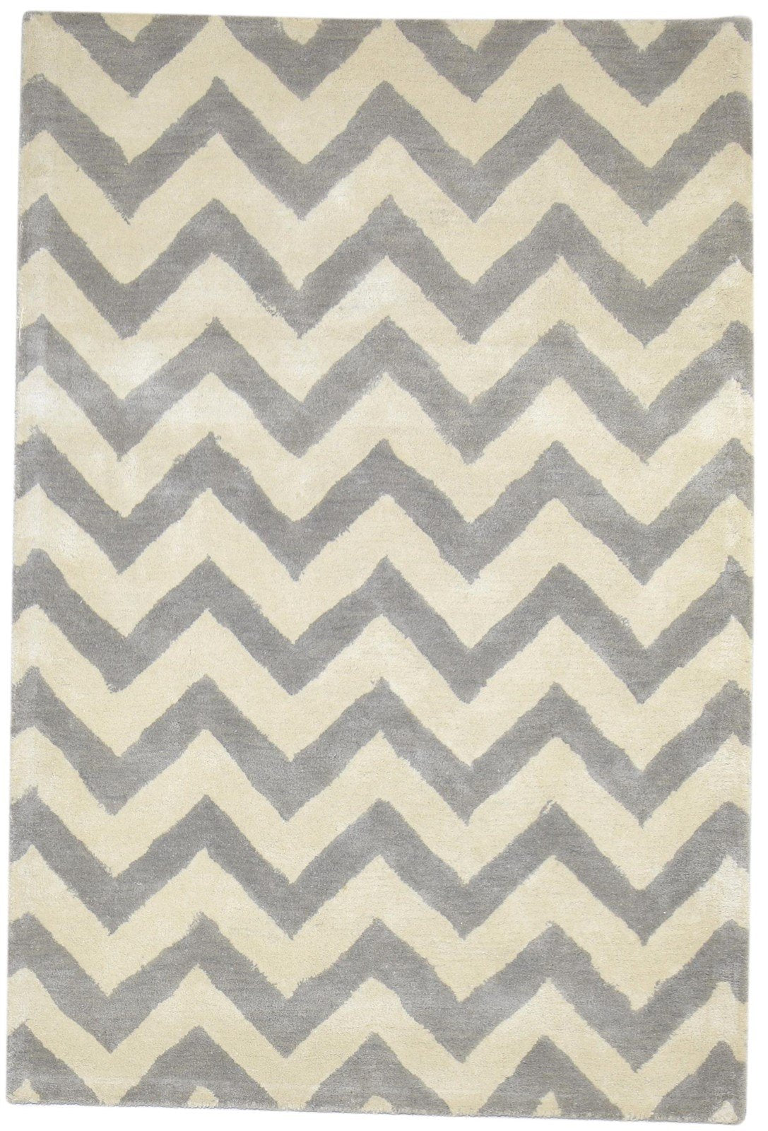Hand Tufted Grey Wool Rug 4' X 6' Modern Scandinavian Chevron Room Size Carpet   7864302567573
