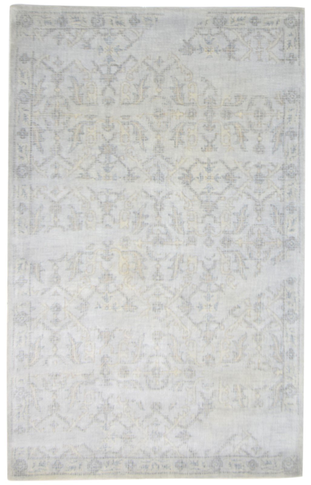 Hand Tufted Grey Wool Rug 5' X 8' Erased Oushak Floral Room Size Carpet   7864095473813