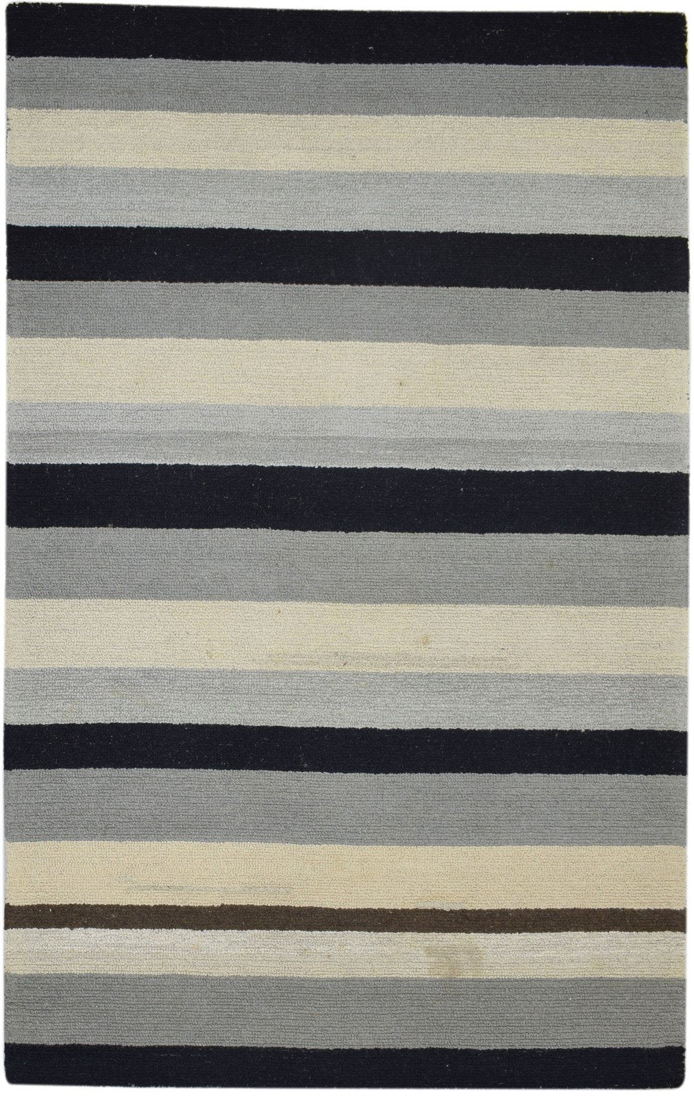 Hand Tufted Grey Wool Rug 5' X 8' Modern Scandinavian Striped Room Size Carpet   7860706574485