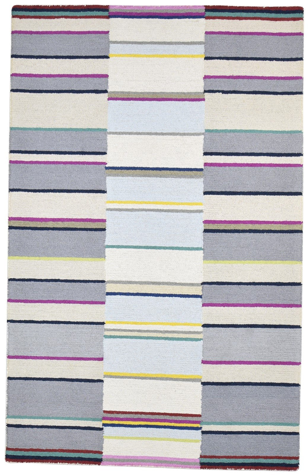 Hand Tufted Grey Wool Rug 5' X 8' Modern Scandinavian Striped Room Size Carpet   7864282054805